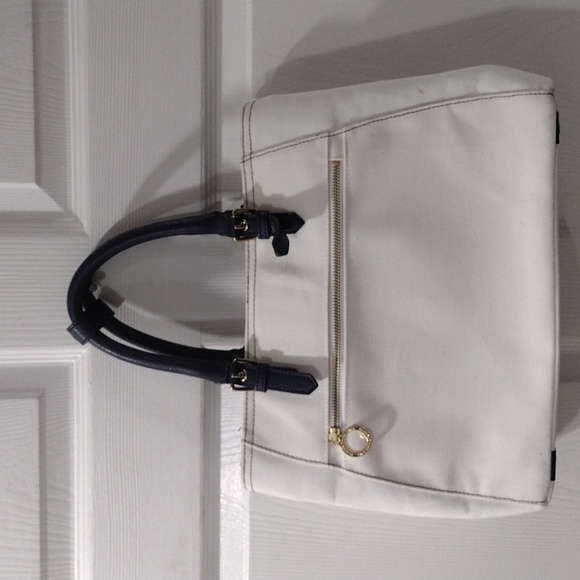 Samantha Thavasa DELUXE Shoulder Bag White Canvas 2 ways Tote Handbag - Picture 8 of 17